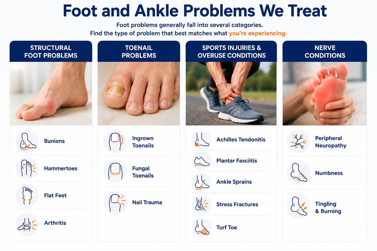 Foot and ankle problems we treat, by category