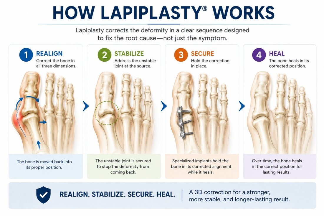 How Lapiplasty works: realign, stabilize, secure, heal