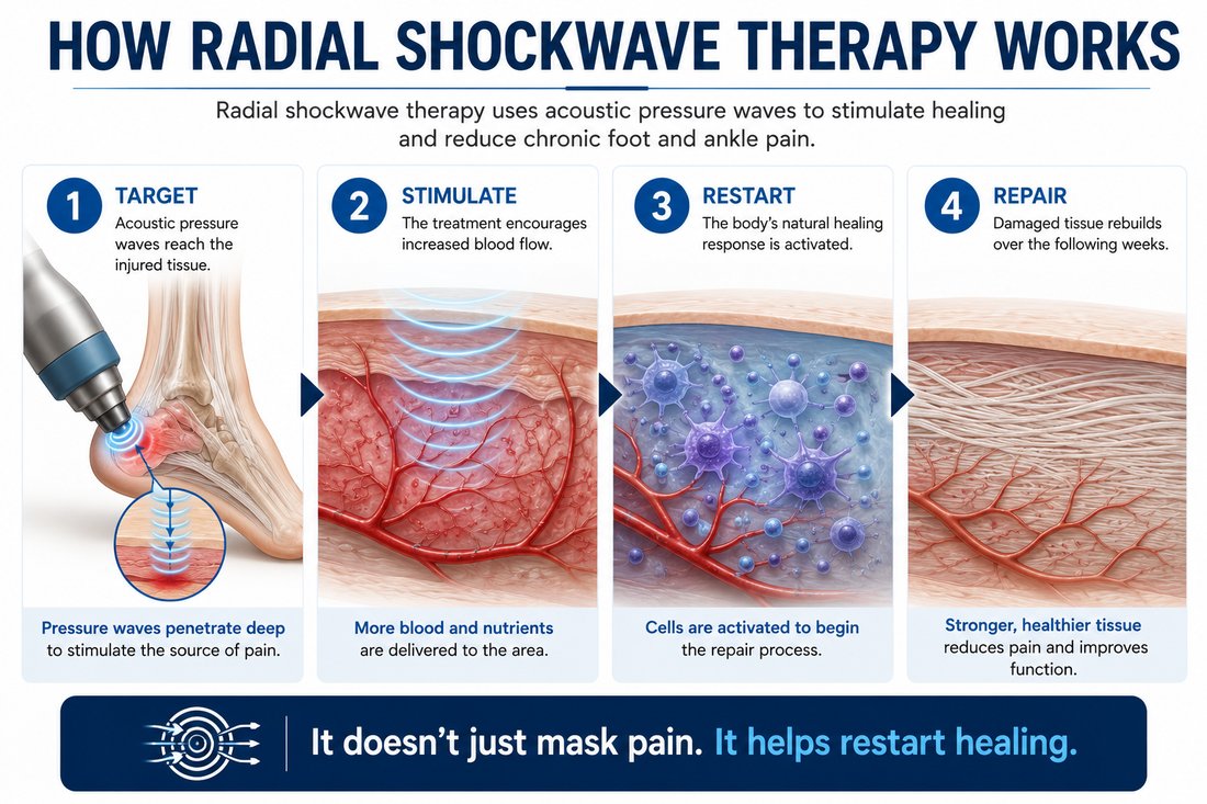 How radial shockwave therapy works: target, stimulate, restart, repair