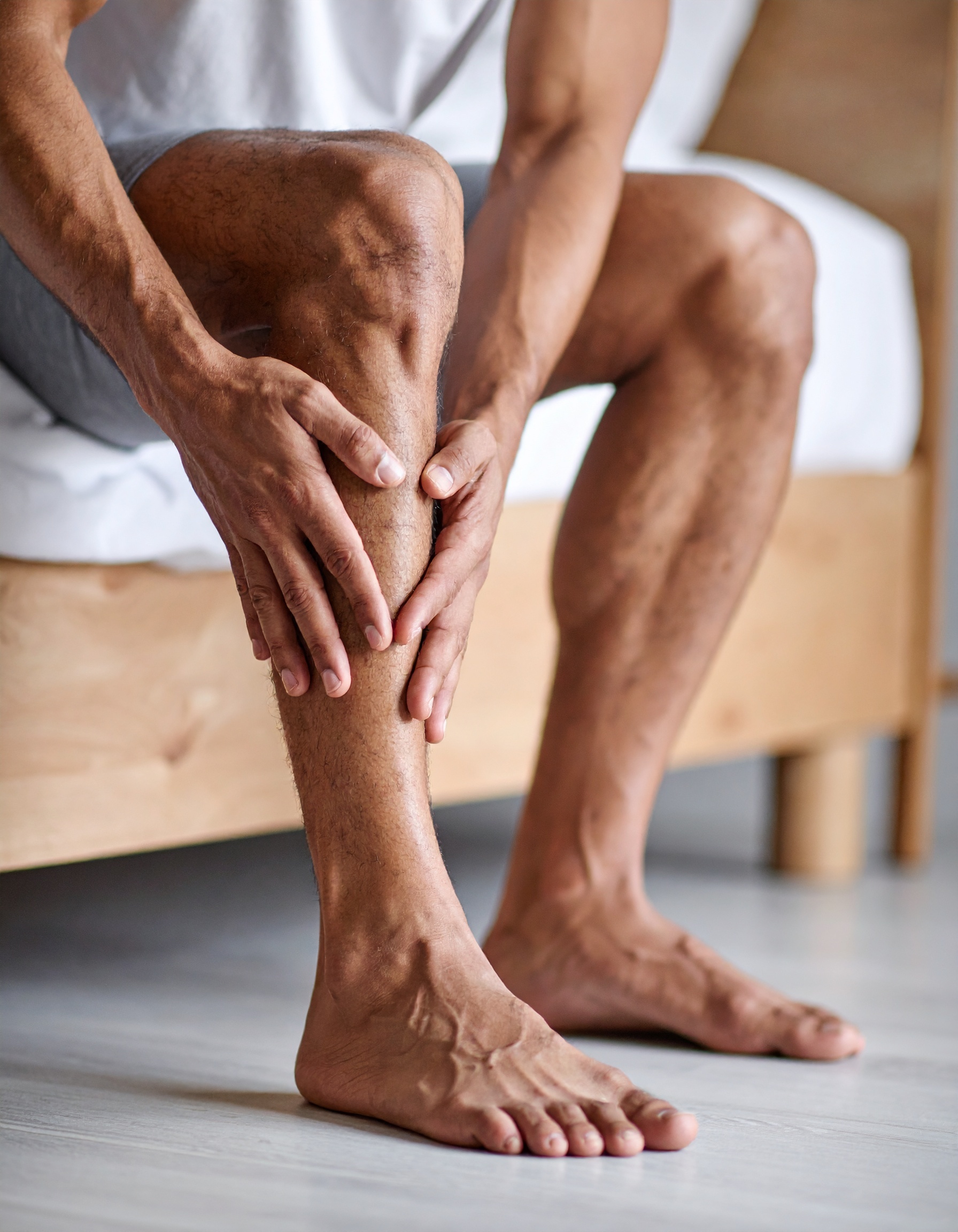 Guy with neuropathy stepping out of bed