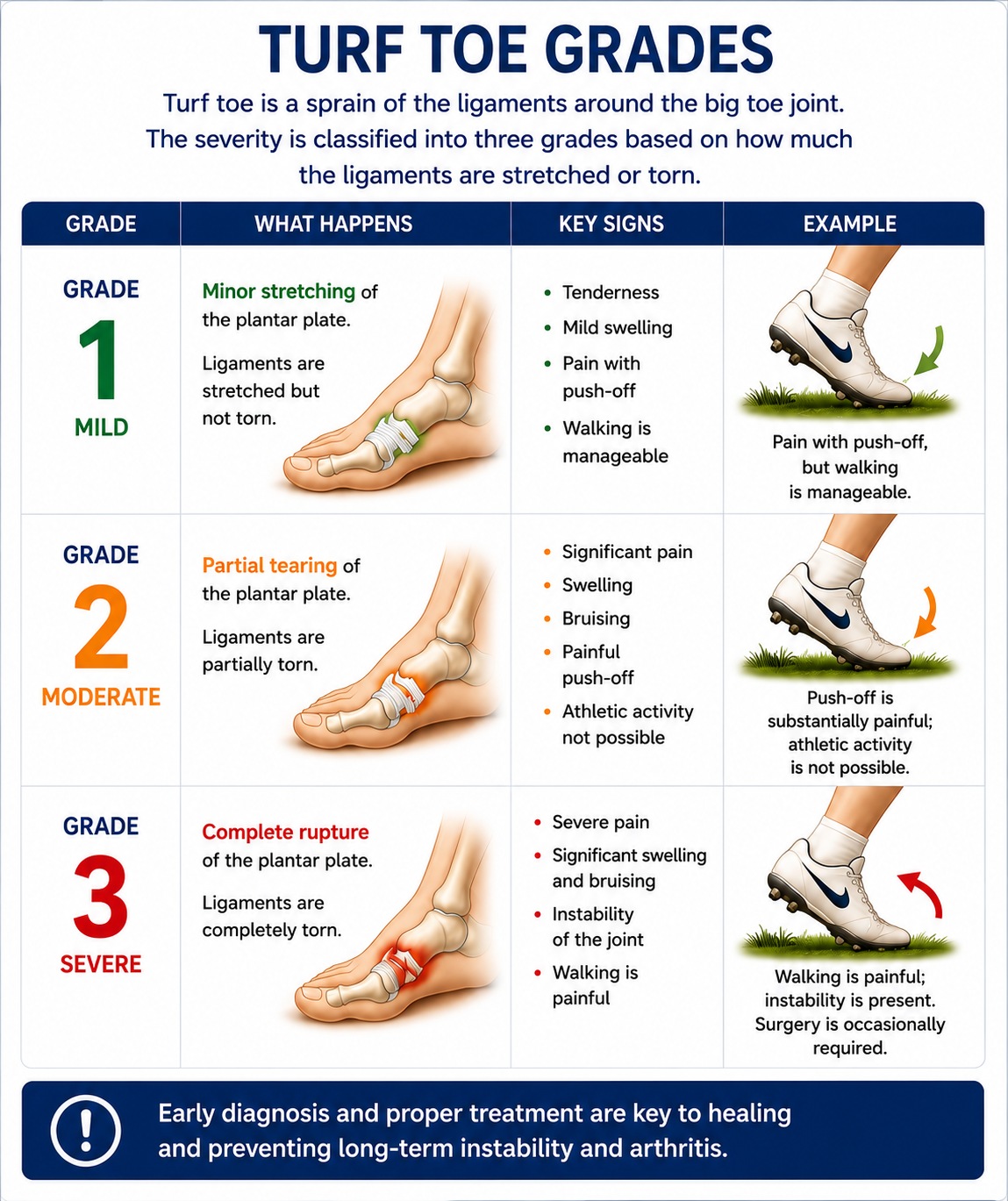 The three grades of turf toe