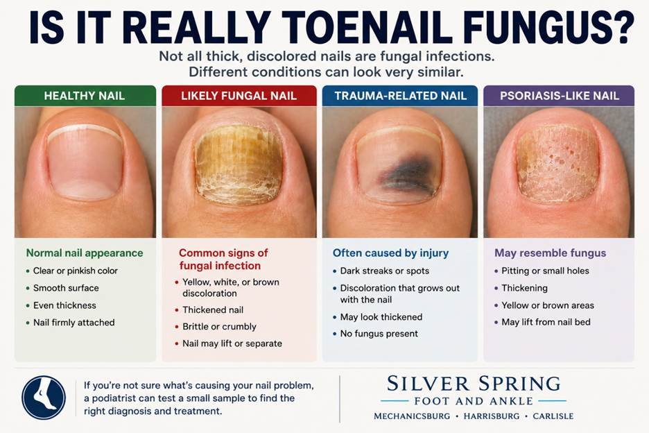 Illustration: Is It Really Toenail Fungus: not all thick, discolored nails are fungal infections
