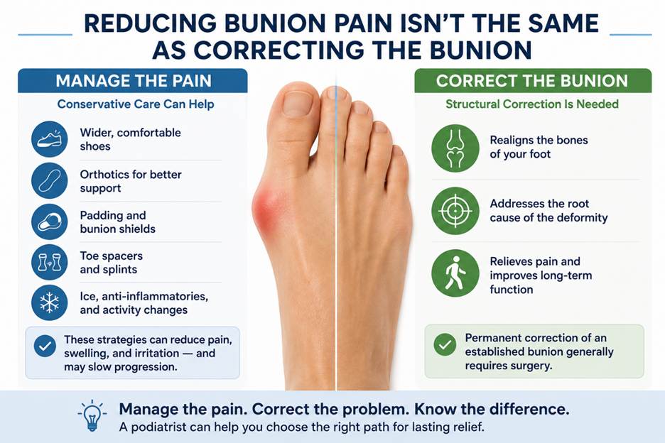 Illustration: Reducing Bunion Pain Isn't the Same As Correcting the Bunion