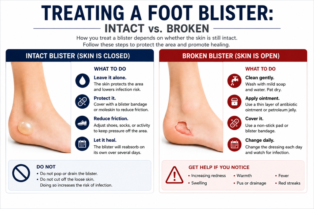 Illustration: Treating a Foot Blister