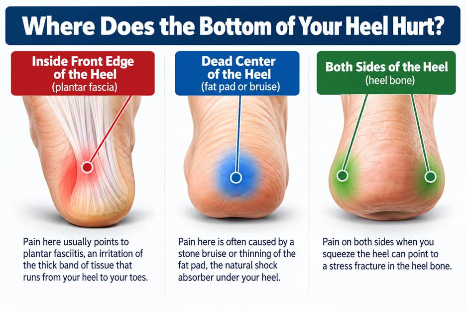 Illustration: Where does the bottom of your heel hurt; Silver Spring Foot & Ankle podiatrists; Mechanicsburg