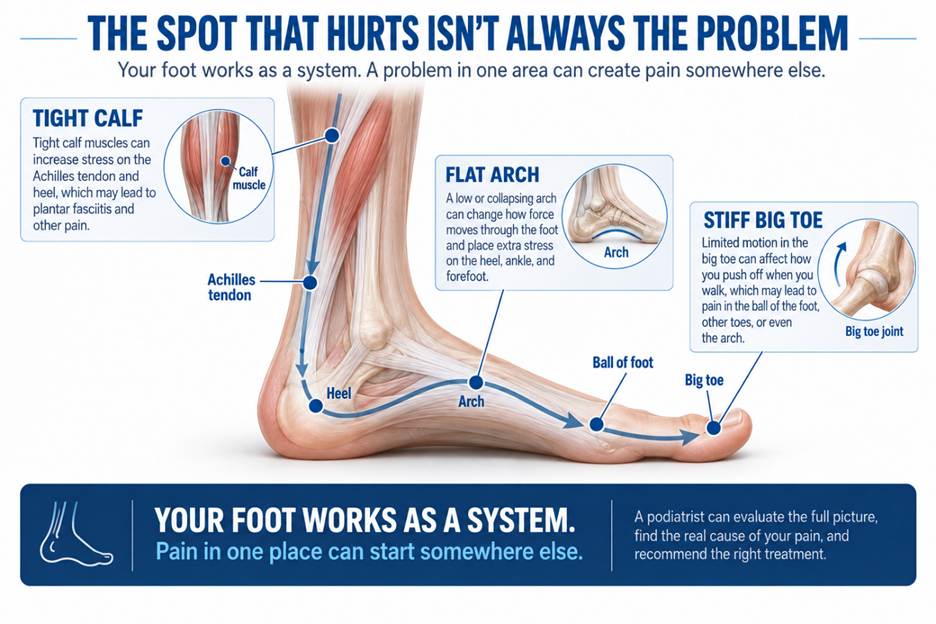 Illustration: The part of the foot that hurts isn't always the problem. Your foot works as a system.